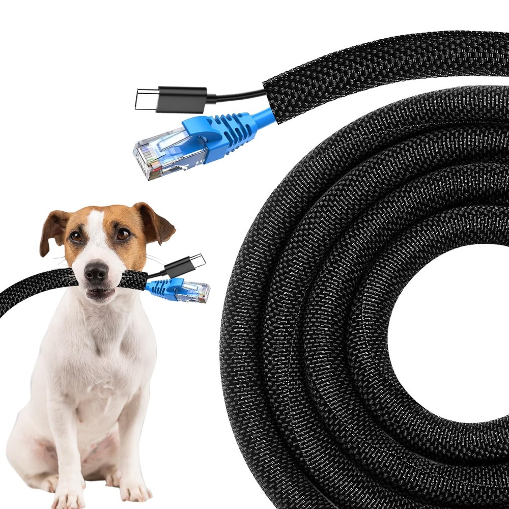 Secbolt 25ft 3/8 in Bite-Resistant Pet Cable  Cord Protector, Black