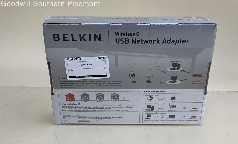 Belkin Wireless G USB Network Adapter - New