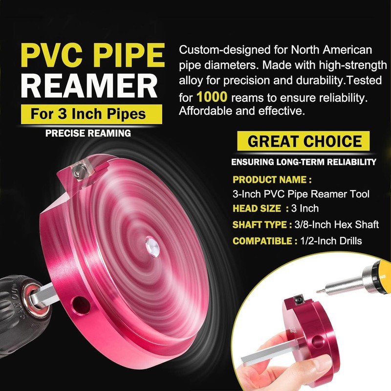 3" PVC Pipe Reamer Tool SCH40 ABS CPVC Socket Saver 3/8" Hex Shank for Drill