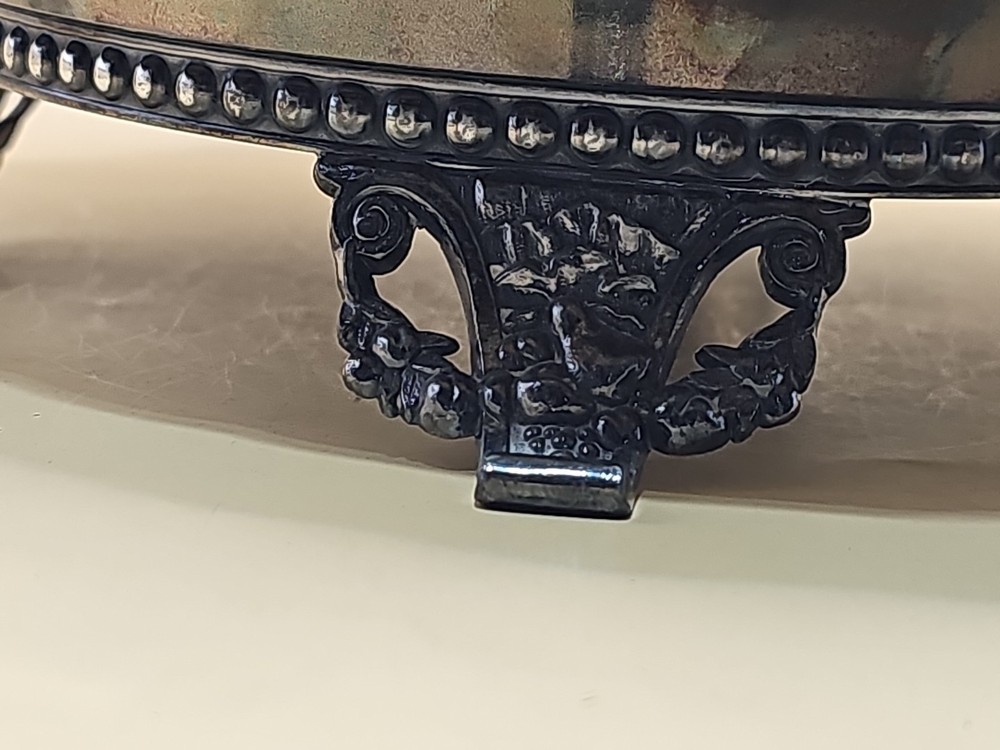 Antique Victorian Tufts Quadruple Plate Silver Brides Basket w Handle Footed