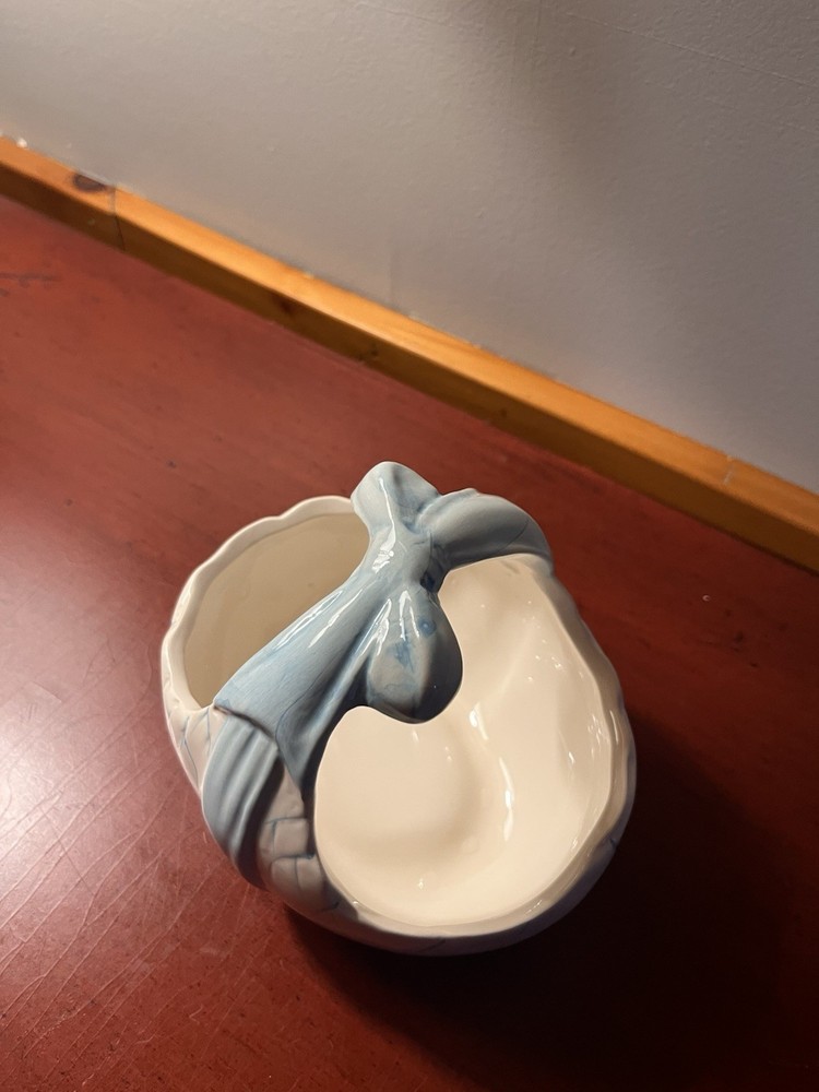 Vintage Ceramic Planter With Blue Bow Accent