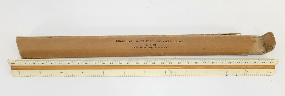 Vintage Triangular White Edge Engineers Scale No 2148 Case Charles Bruning Co
