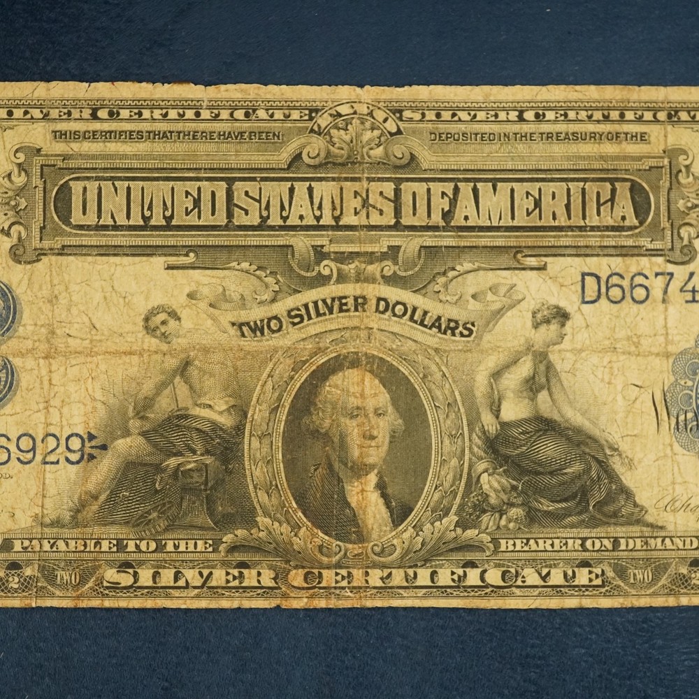 Series 1899 $2 Silver Certificate Mini Porthole U.S. Large Note Damaged