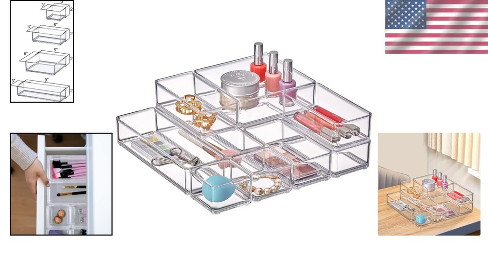 Durable Clear Plastic Organizers - 10-Piece Stackable Set for Stylish Storage