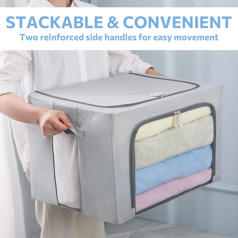 3Pack Frame Storage - Clothes Storage Bin Bags Oxford Fabric Foldable Stackab...