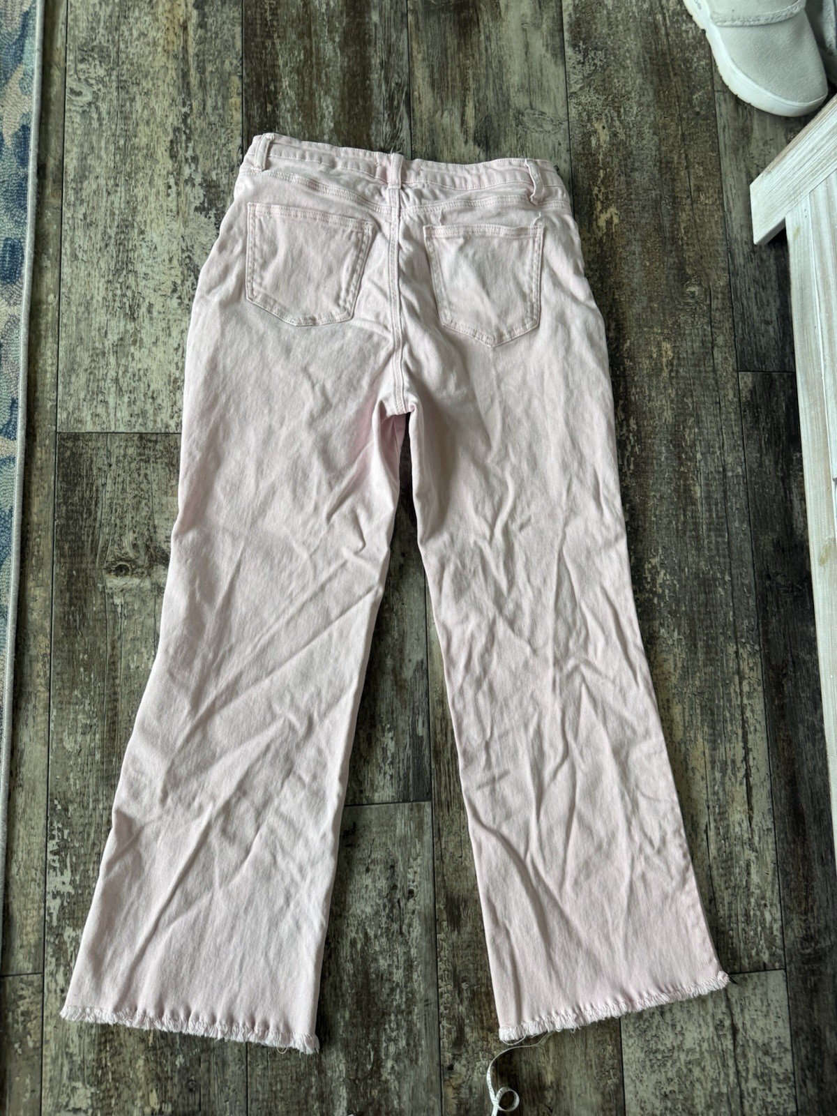 Zenana light pink raw hem relaxed straight leg jeans - L