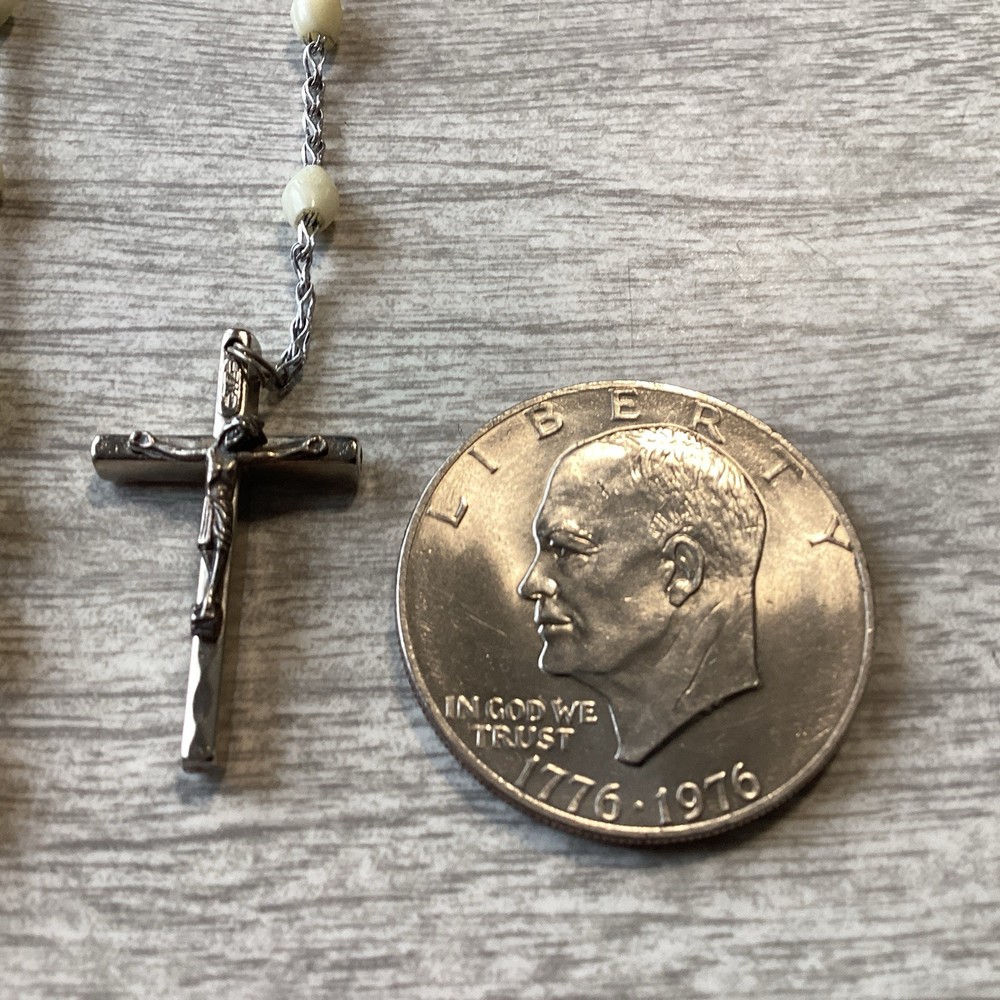 Catholic Religious 20 Inch Egg Shell Rosary Beads Marked Italy # 697
