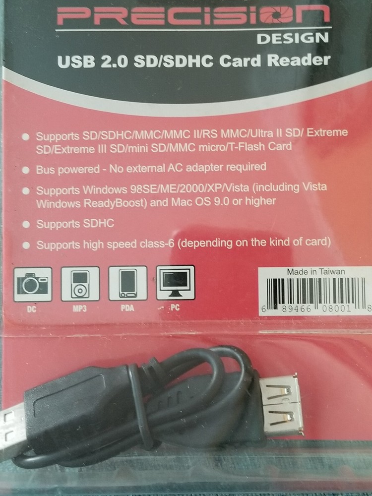 Precision Design USB 2.0 SD/SDHC Card Reader Brand New Green