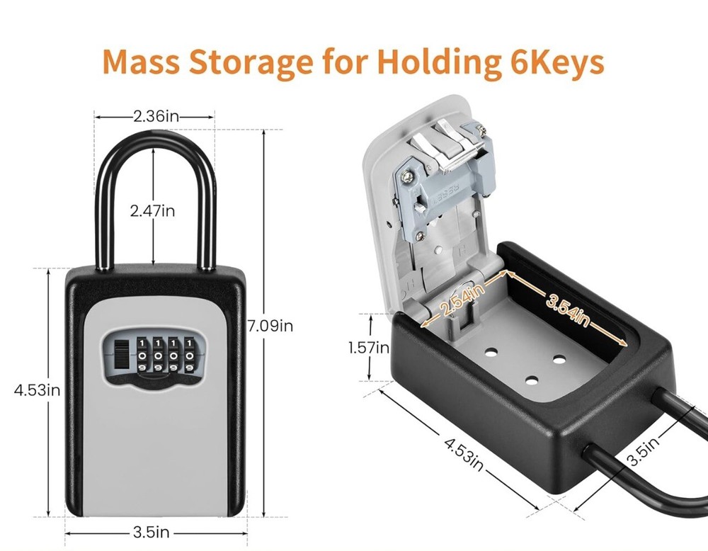 Portable Key Lock Box 4-digit Code Resettable