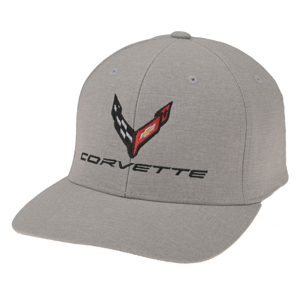 2020-2026 C8 Corvette Heather Silver Structured Flex Fit Logo Hat