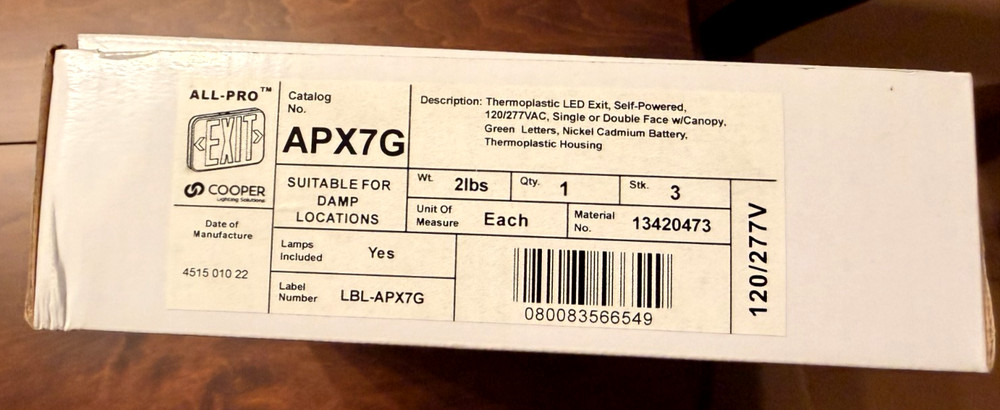 All Pro APX Thermoplastic Exit Sign Geen 2Pc- Front & Back
