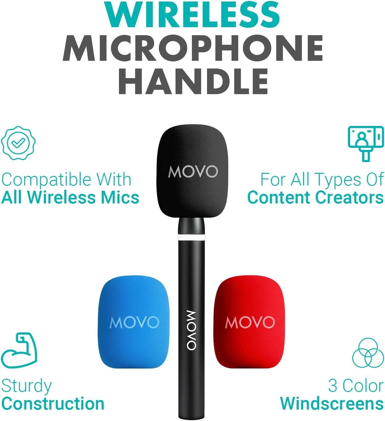 Movo WMX-HM2 Wireless Microphone Handle Handheld Interview Grip with Mic Holder