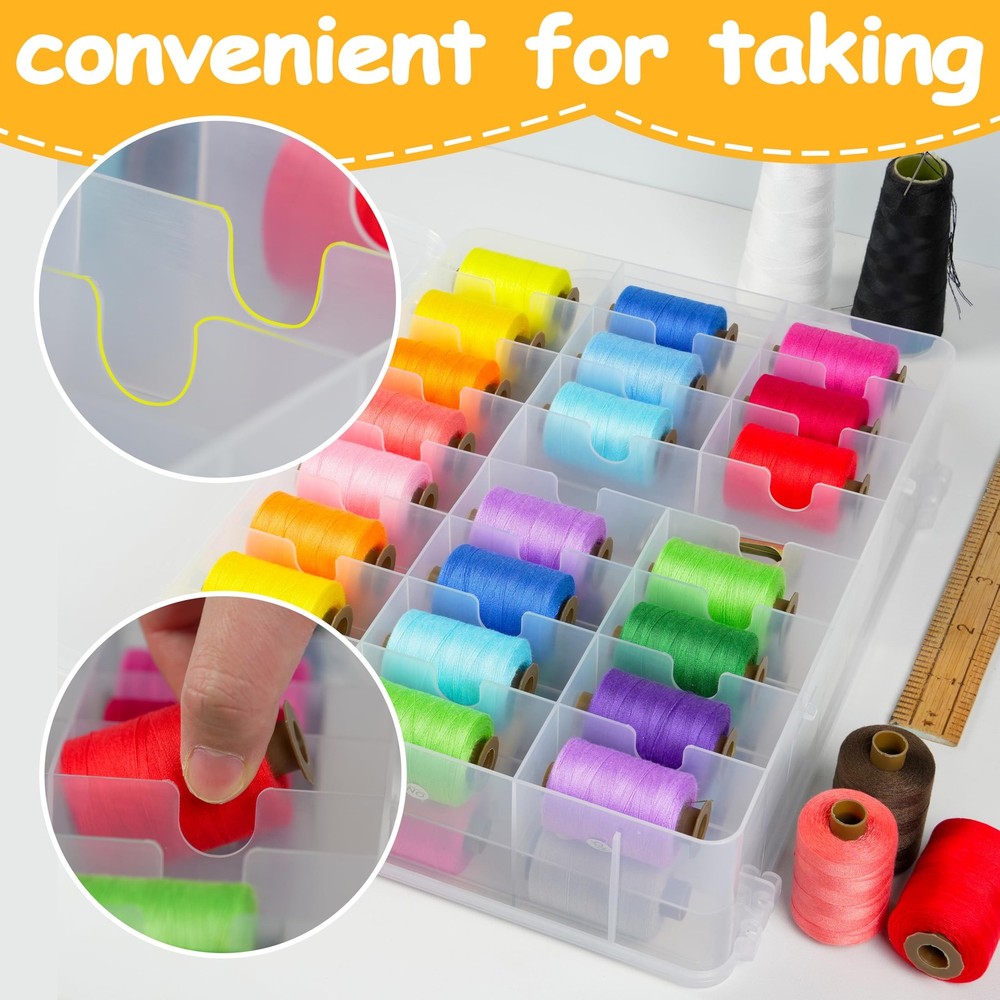 Double Sided 46 Grids Sewing Thread Storage Case Organizer Transparent