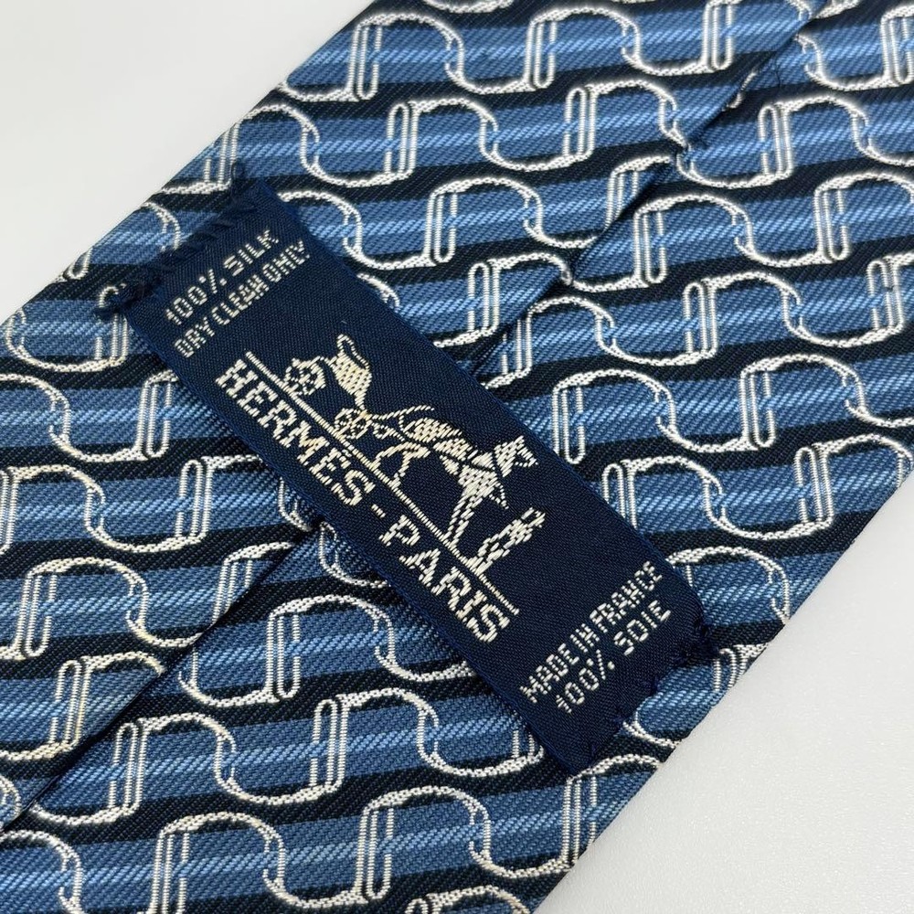 HERMES Tie Wave Total Pattern Light Blue SILK 100