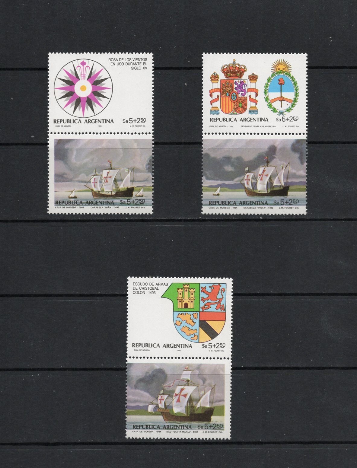 T0707   Argentina  1984   Colombus,  ships, arms      3v. & labels   MNH