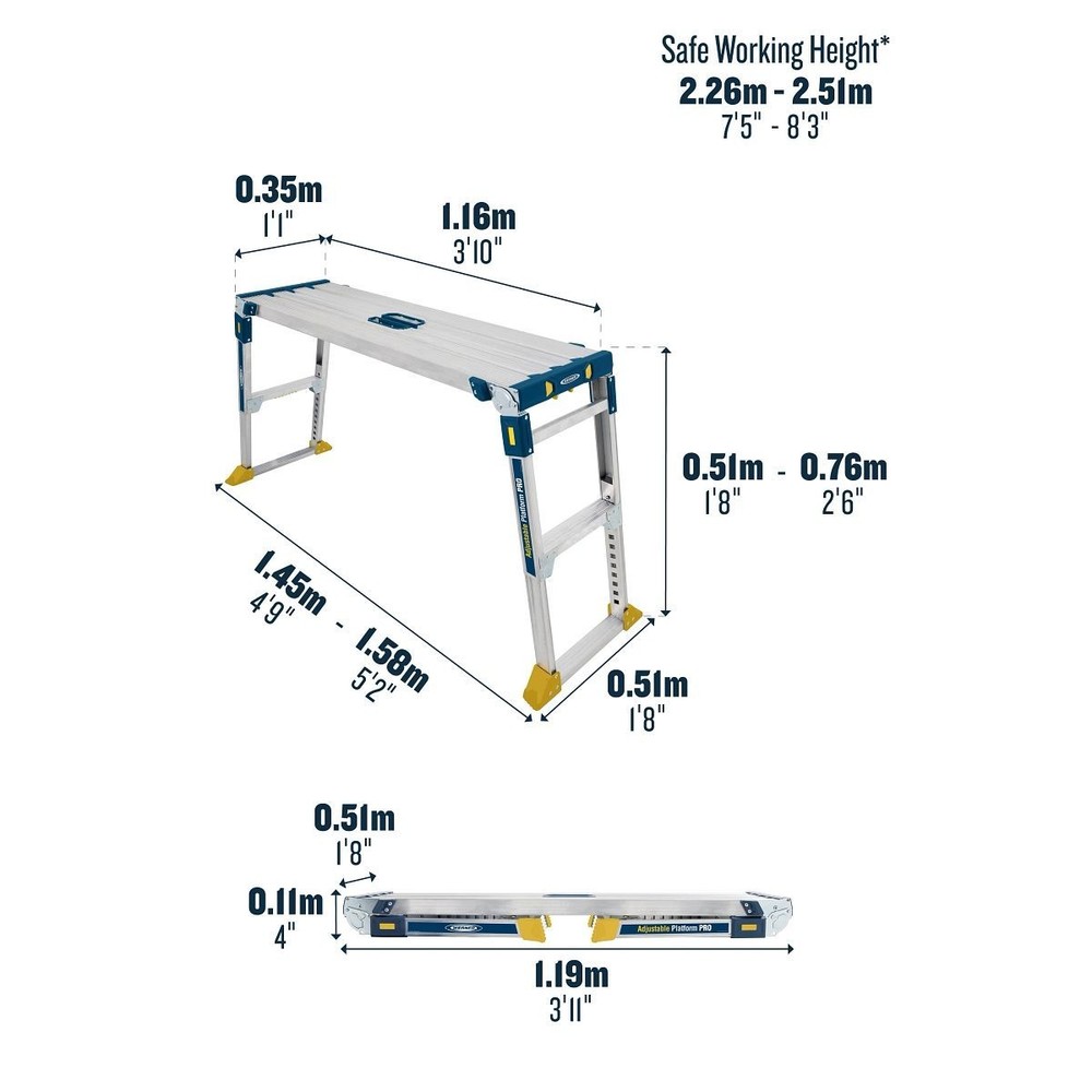 Werner Adjustable PRO Work Platform 25cm Height Aluminium Lightweight