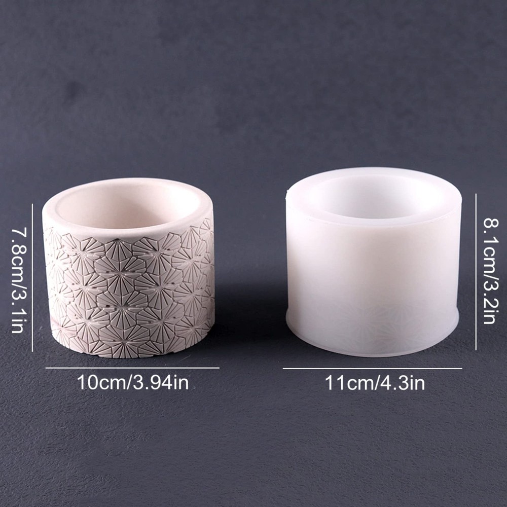 Round Vintage Pattern Flower Pot Silicone Mold Concrete B