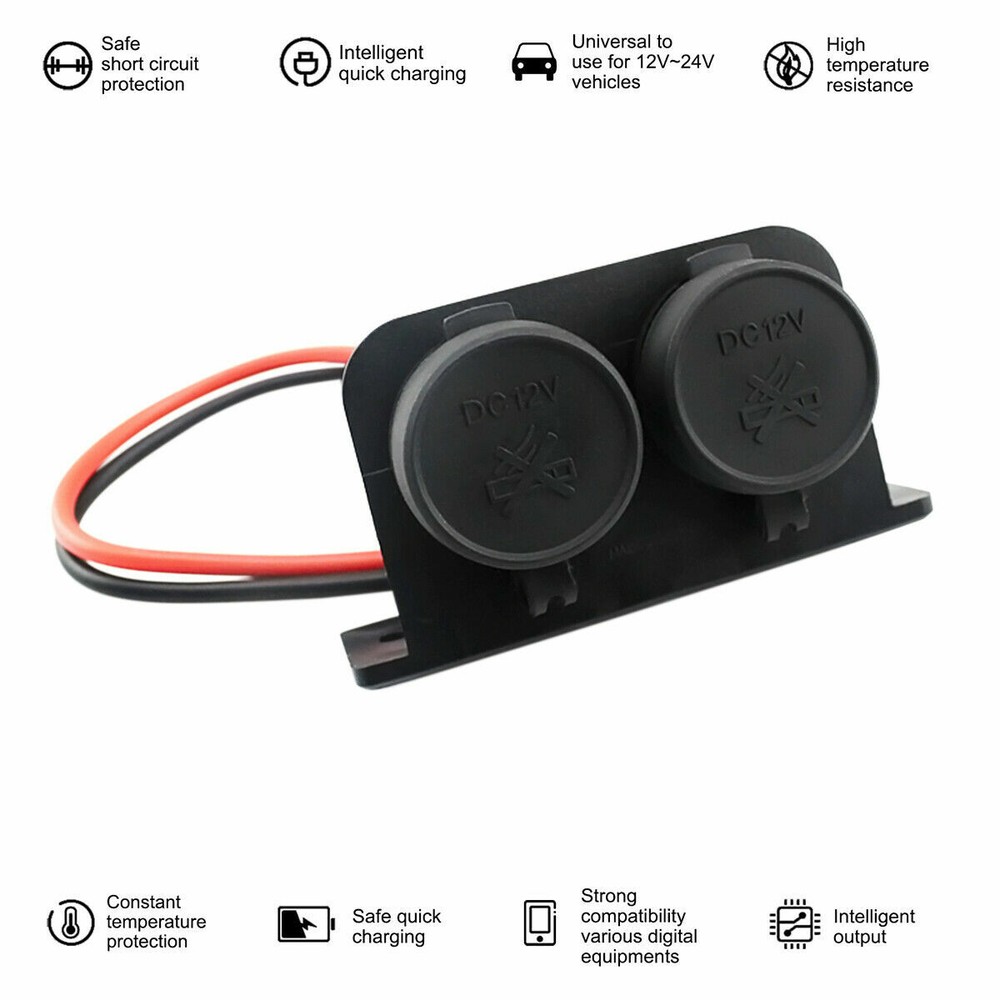 12V Waterproof Power Dual Socket Car Motorcycle Cigarette Lighter Plug