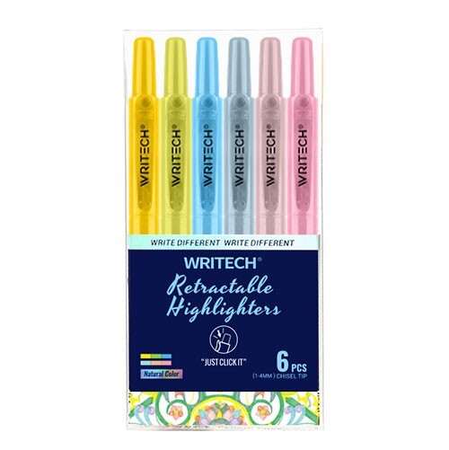 WRITECH Retractable Refillable Highlighter Natural Colors 4mm Chisel 6/Pk School