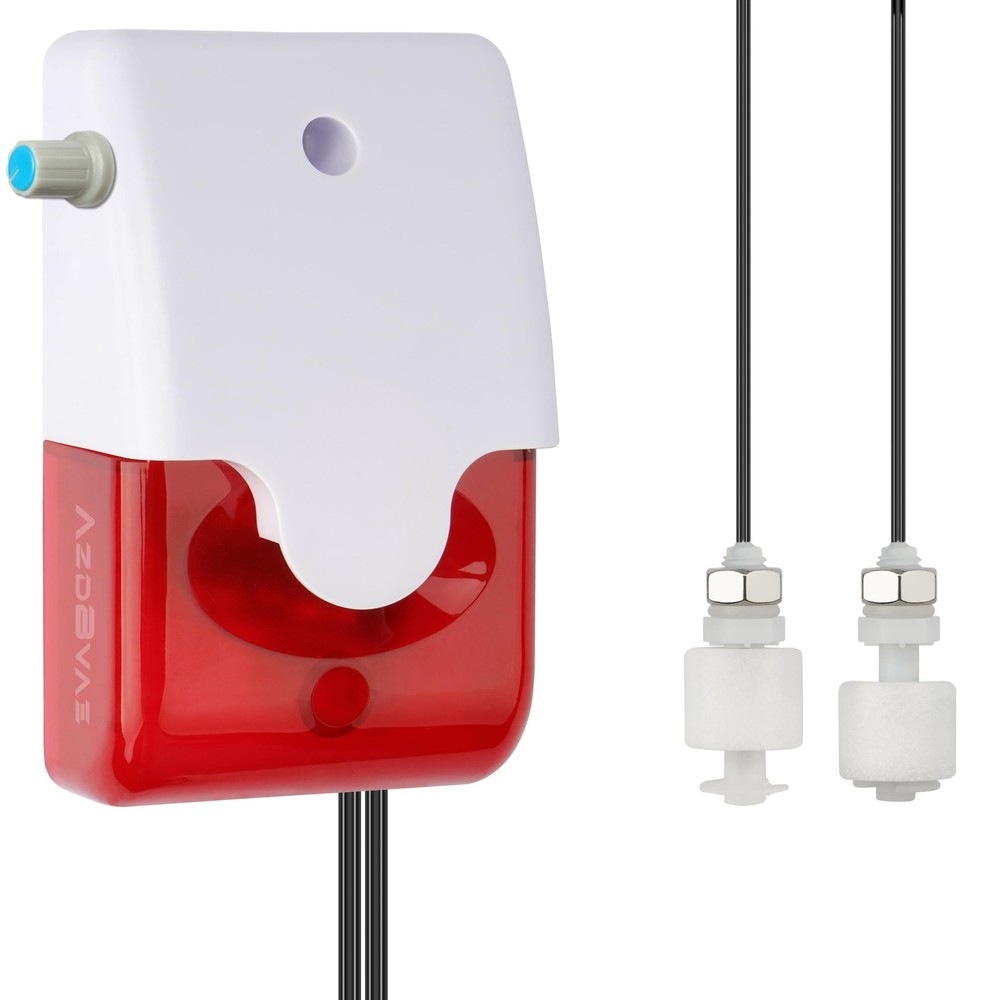 High / Low Water Level Sensor Detector Alarm 120 dB Red Strobe Siren, Adjusta...