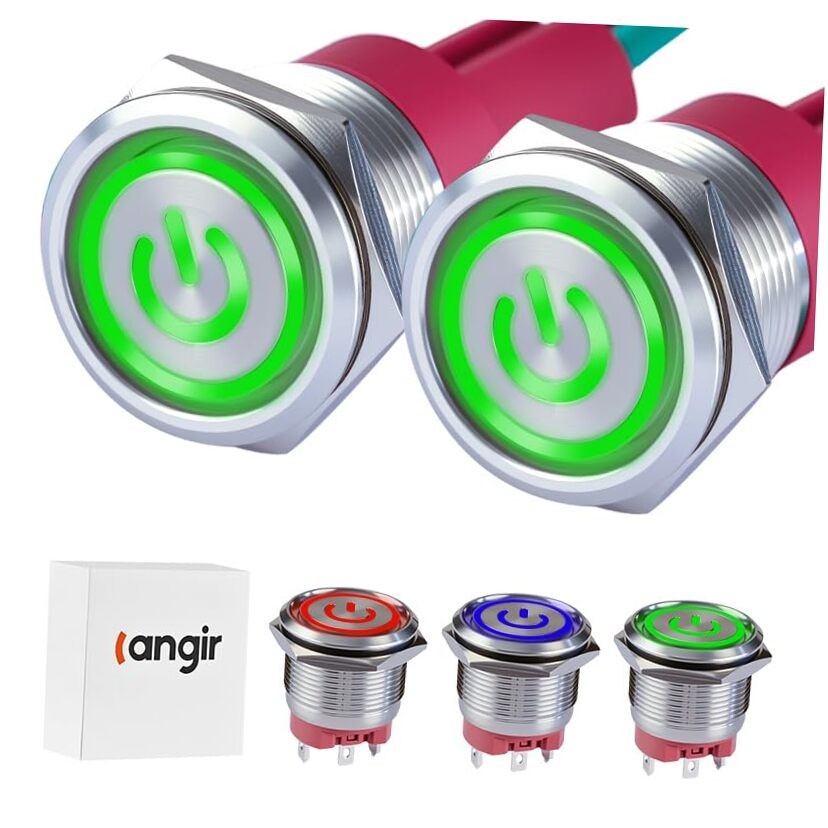 15Amp Push Button Switch，(0.866") 12V-24V Latching Push Button 22mm green