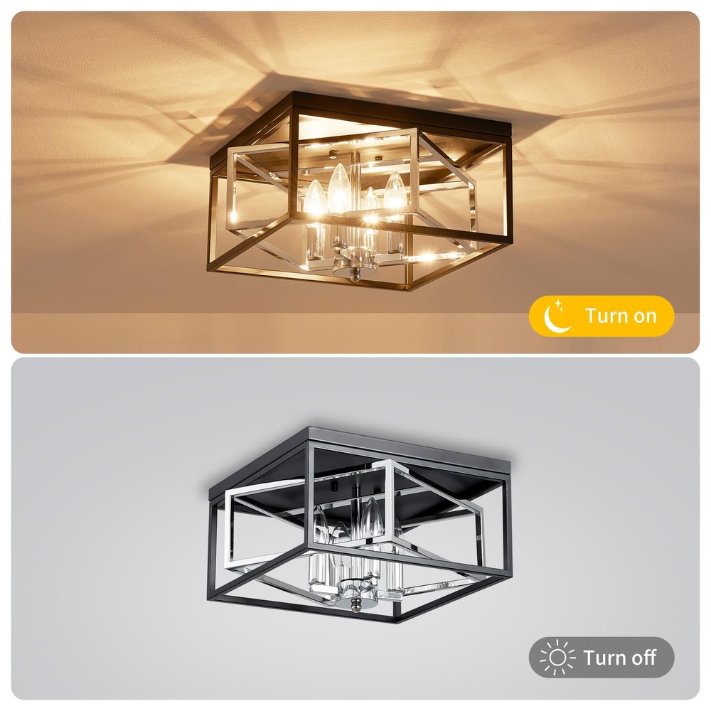 Square Ceiling Light, 4-Light Flushmount Modern Close to Ceiling Light Fixtur...