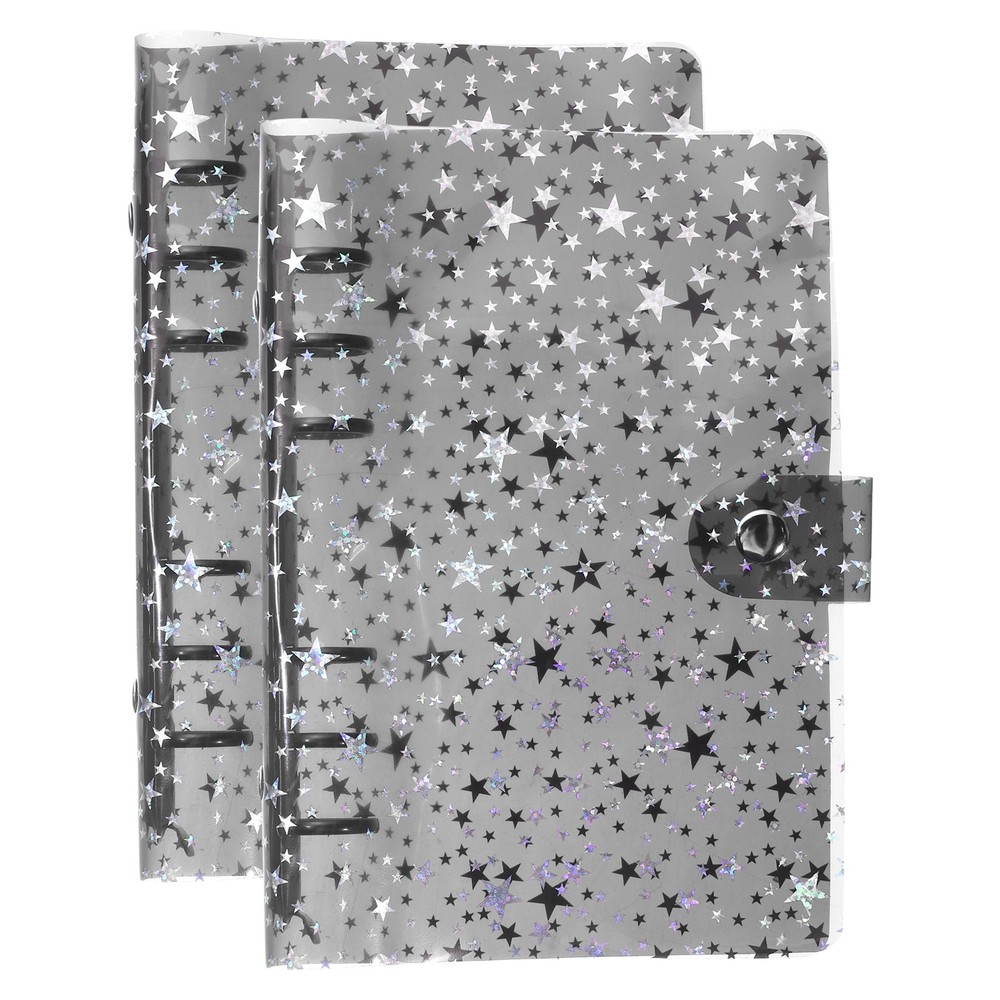 A6 Binder Cover, 2 Pcs Stars Refillable Notebook Shell with Snap Button, Black