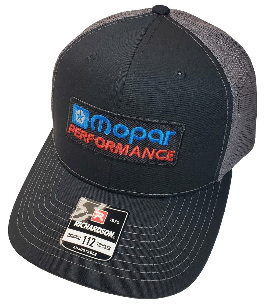 Mopar Performance Patch on  Richardson 112 Trucker Hat Snapback Black/Charcoal