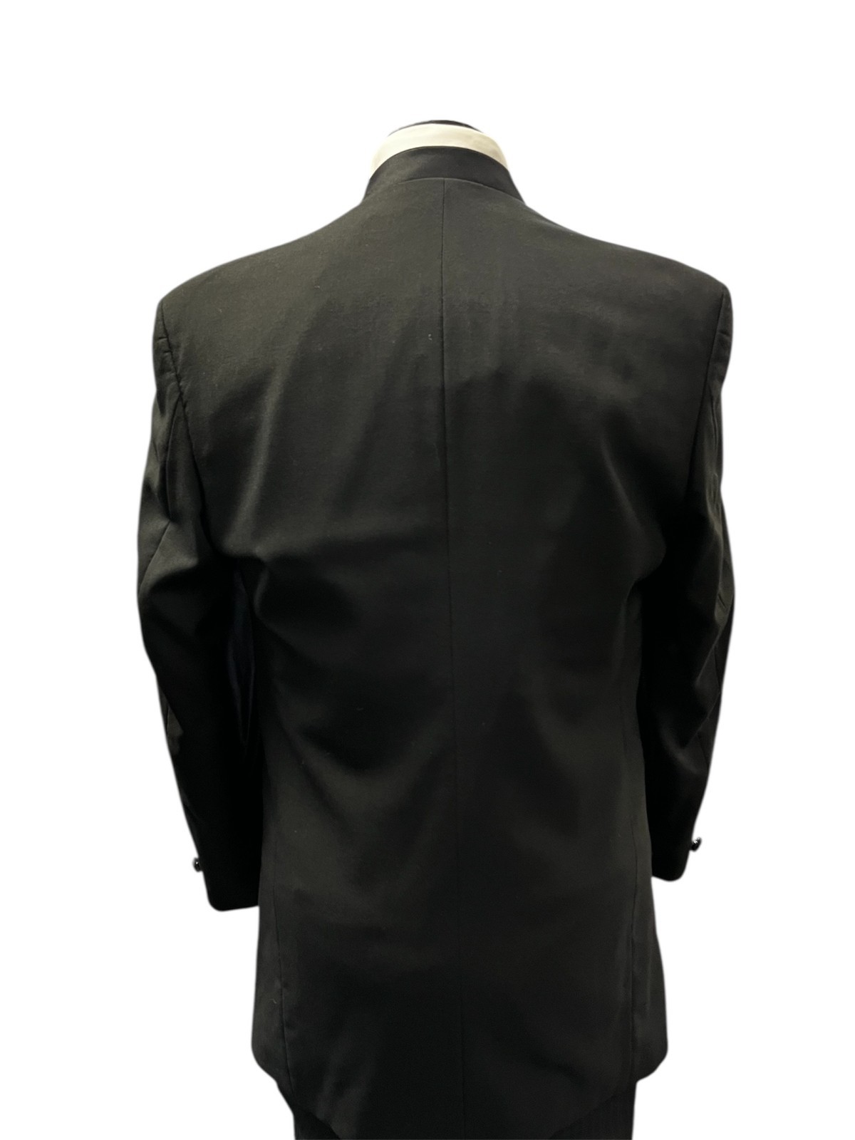 Men's Black Mandarin Nehru Collar Tuxedo Jacket with Satin Trim Formal
