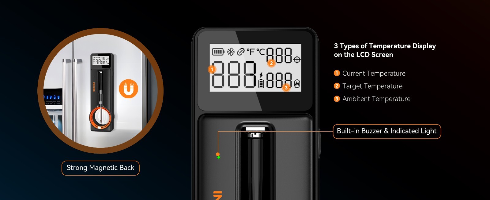 Inkbird Wireless Cooking Meat Thermometer 60min Data Storage 25min Rechargeable