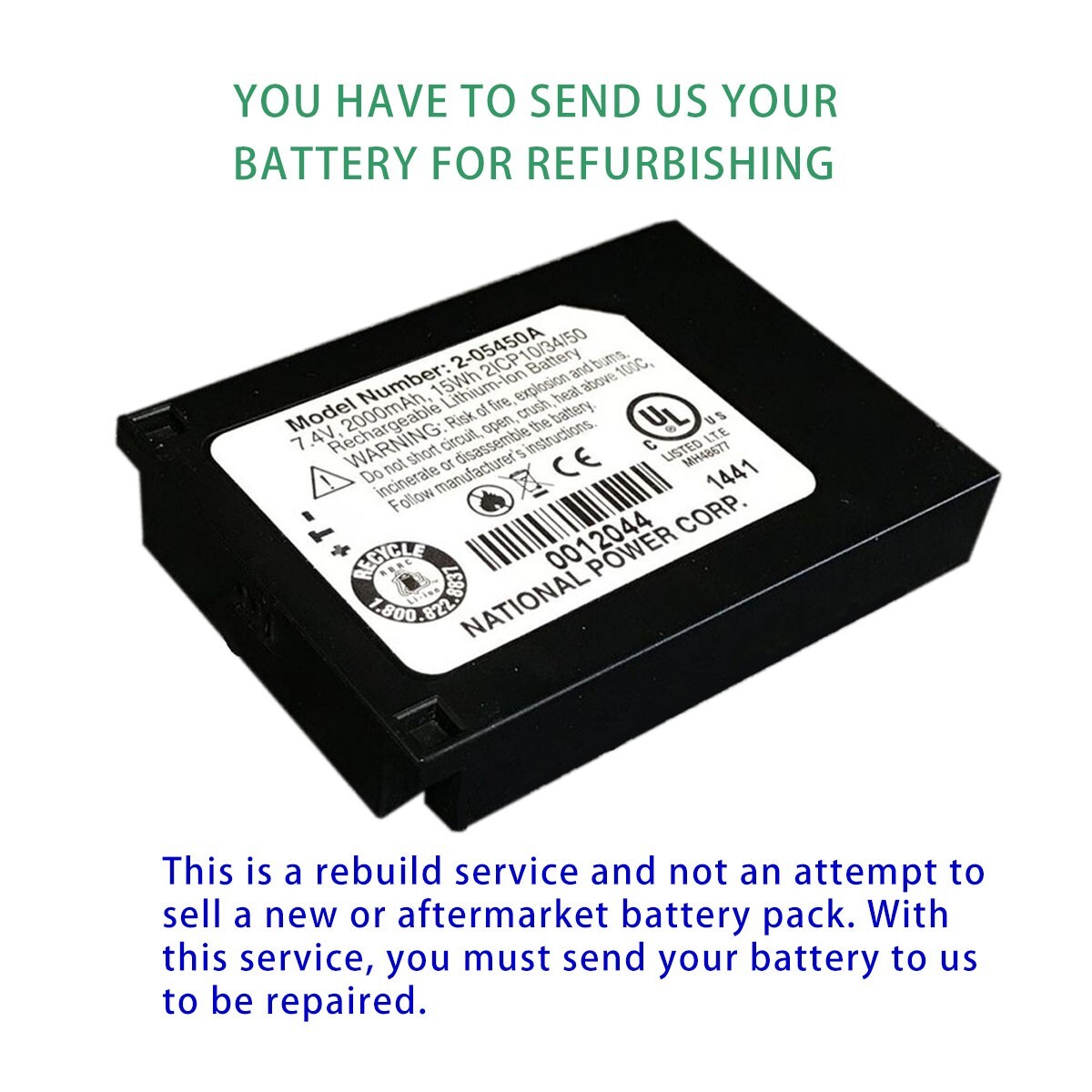 Rebuild service for Snap-On Solus Edge / Ethos Edge  2-05450A Battery Rebuild