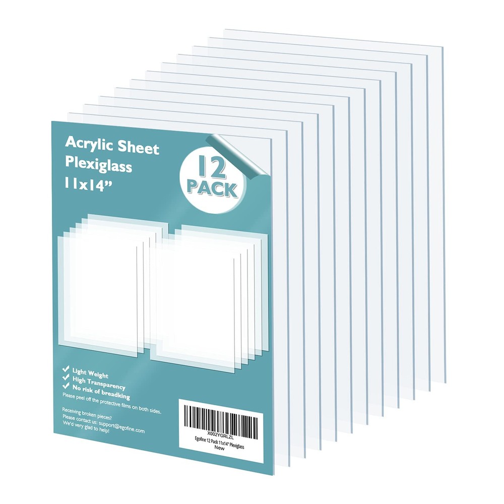 Plexiglass Sheets 12 Pack 11x14 0.04" Thick Clear Acrylic for Crafts