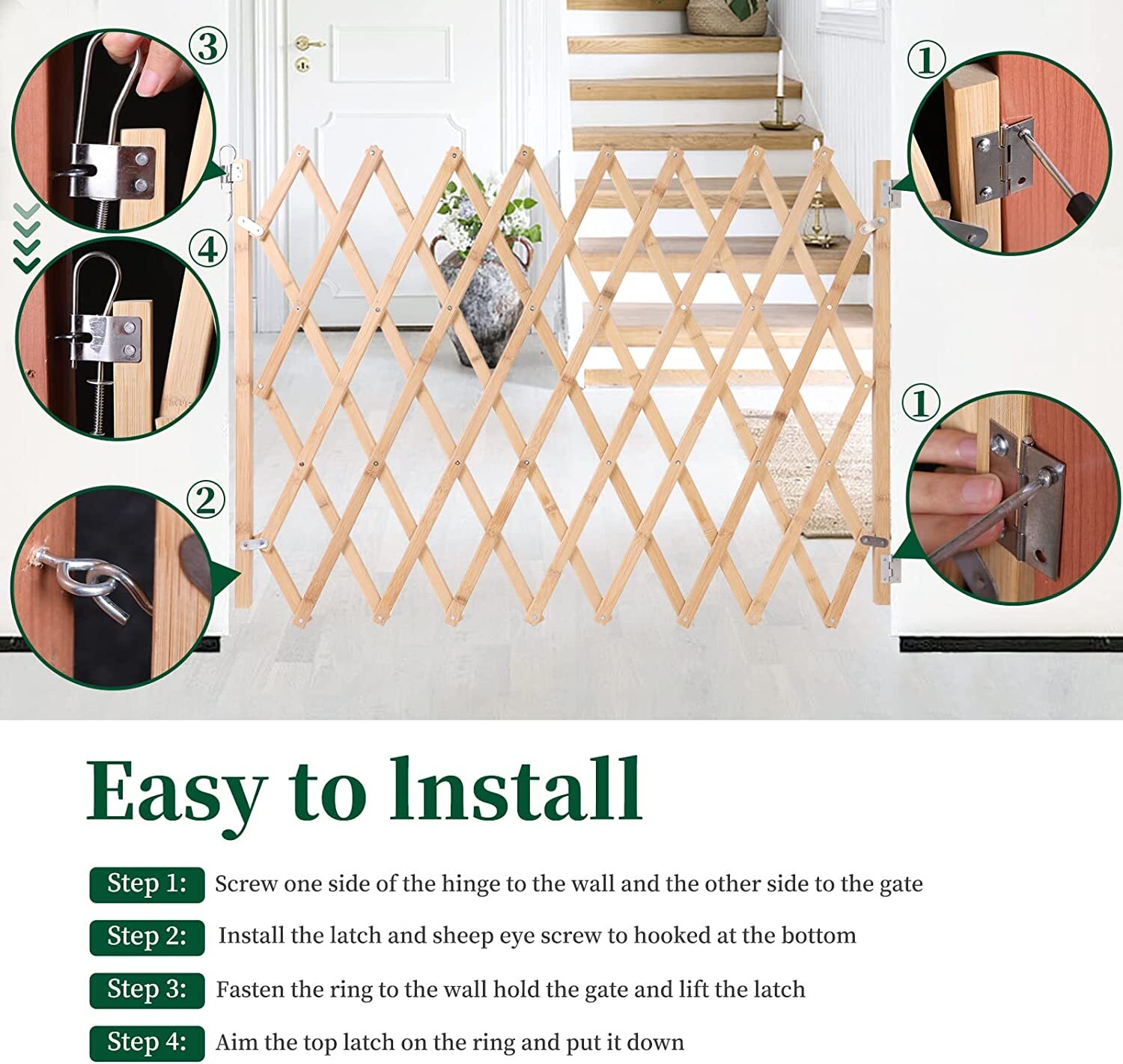 Expandable Accordion Dog Gate Wooden Pet Dog Fence Safety Protection Doorways