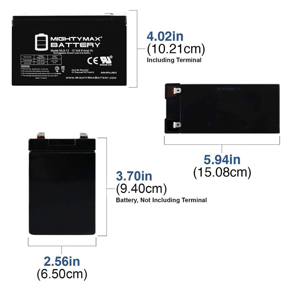 Mighty Max 12V 9Ah SLA Replacement Battery for Enduring CB-9-12