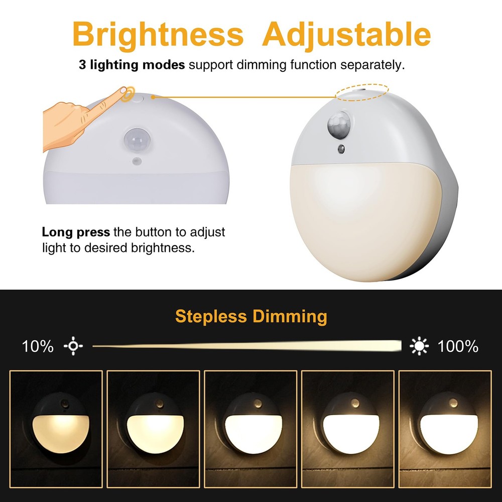 2 Pack Stair Lights Indoor, Stick on Lights, Motion Sensor Night Light, 3 Lighti