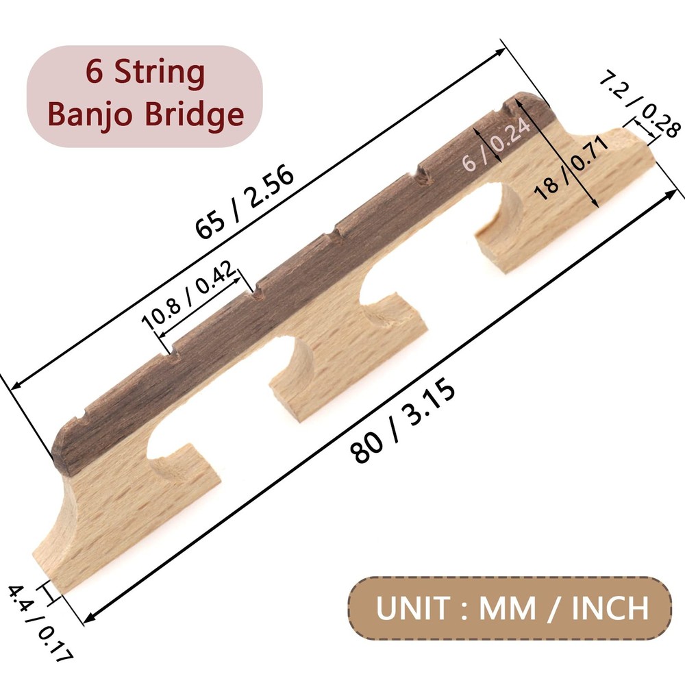 Cheerock 6-String Banjo Bridge, Ebony Maple Bridge 6 string, natural