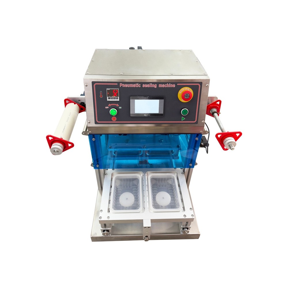 110V Automatic Pneumatic Lunch Box Sealer Nitrogen Sealing Machine 2-Box Tray