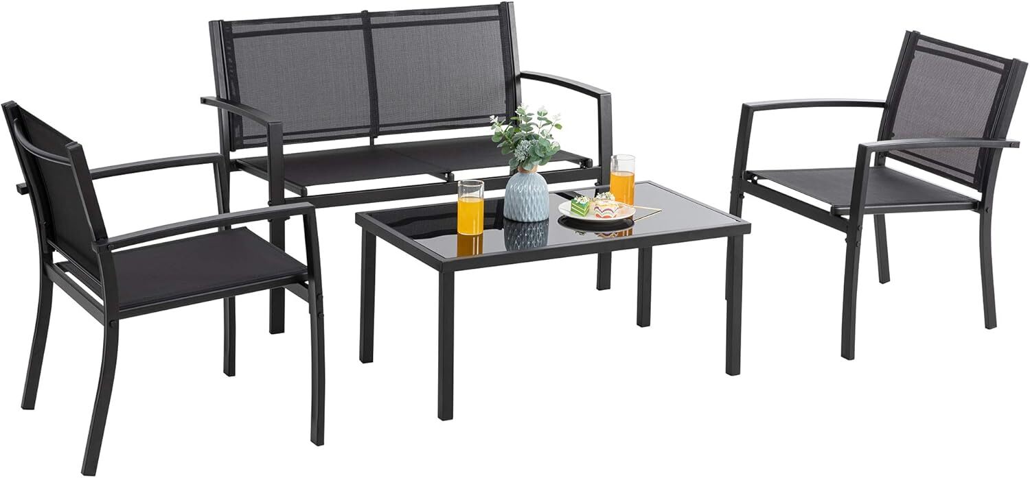 Vongrasig 4 Pieces Patio Furniture Sets,Outdoor Patio Conversation Sets(Black)