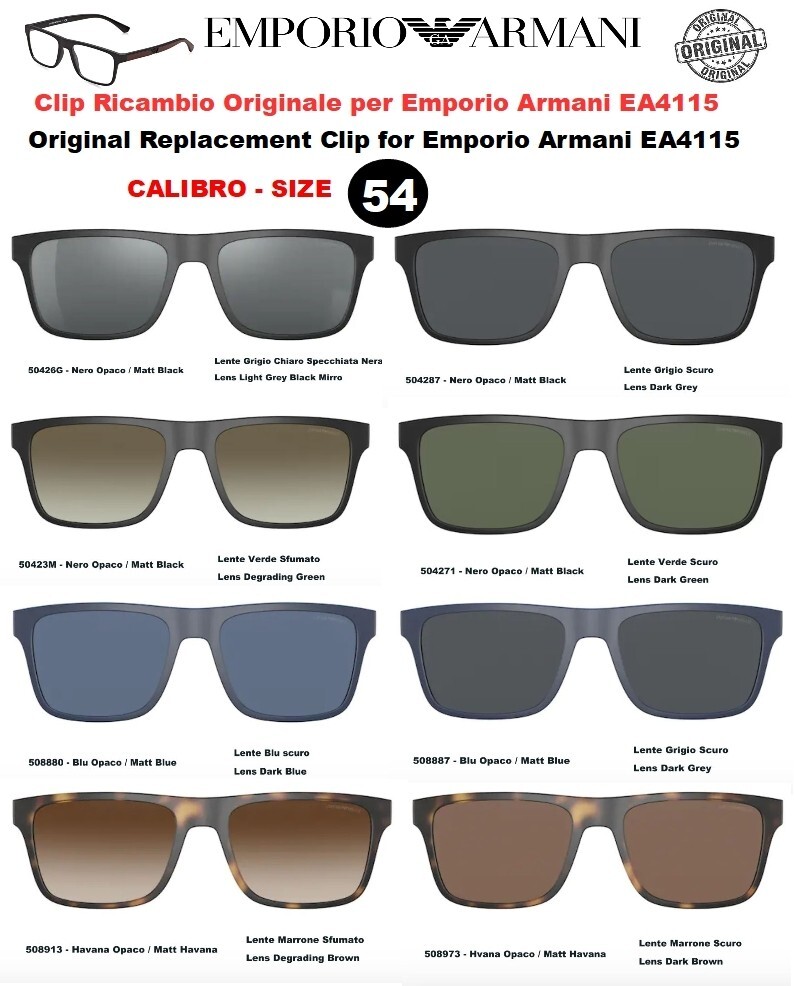 Replacement Sun Clip for Emporio Armani EA4115 Caliber 54 Eyeglasses