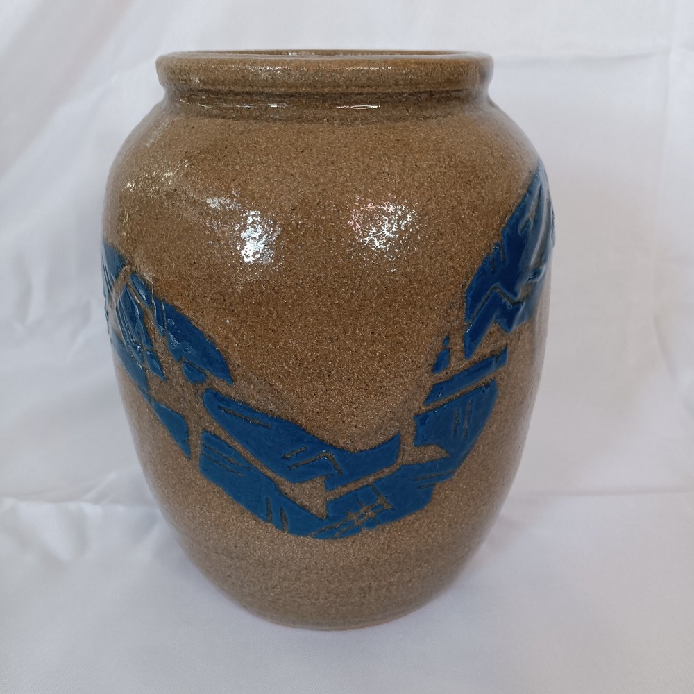 Studio Art Pottery Vase with Raised Abstract Design