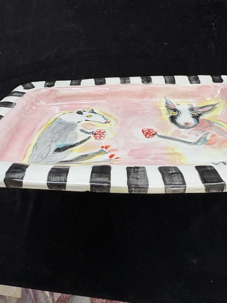 Odd Tea Party “HandmadeCeramic Rectangular Platter HandPainted 12”x8” Original