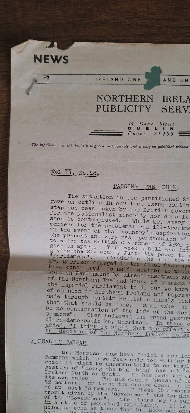 Irish Republican Press 1940s Bulletin Document 6 Counties Interest