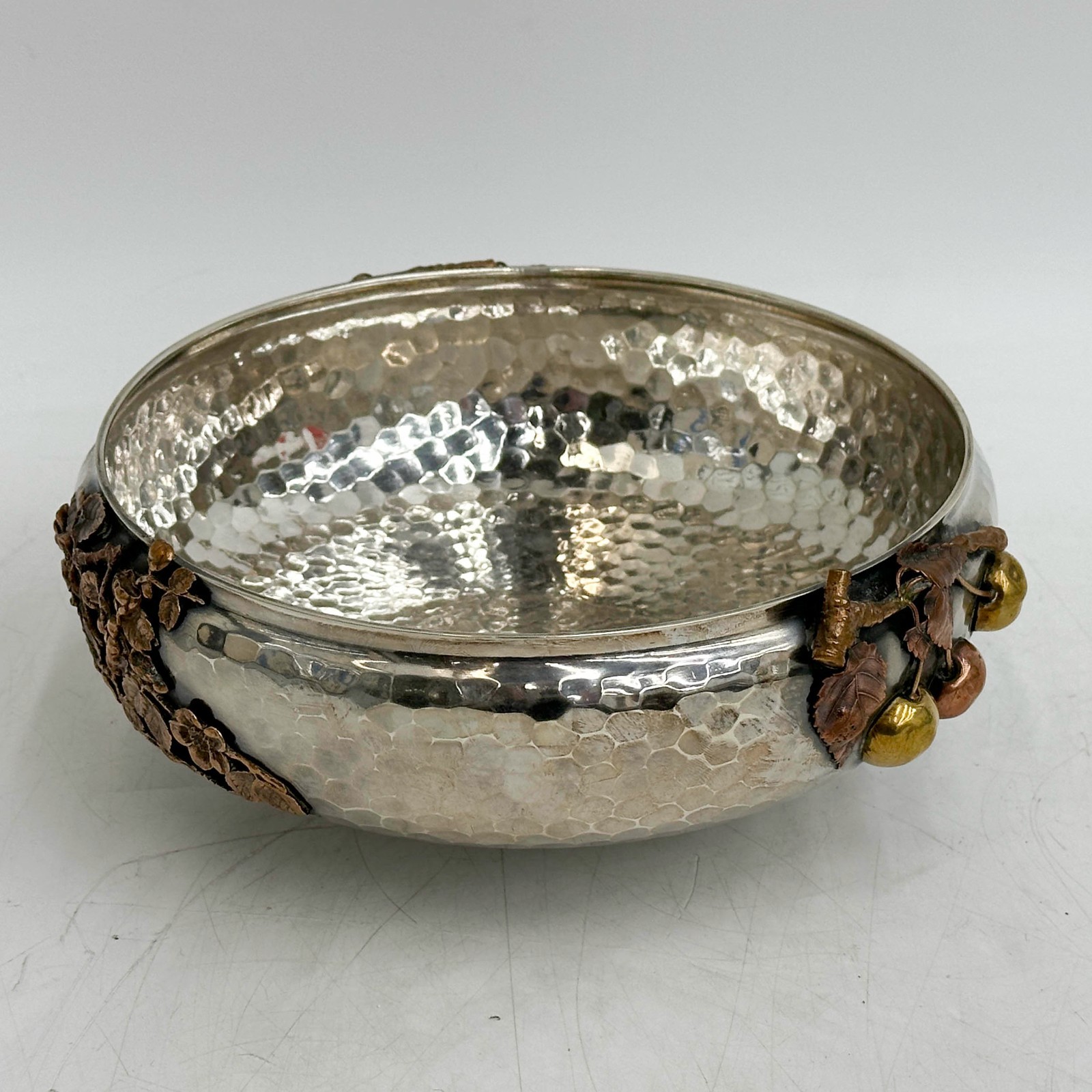Gorham Sterling Silver Hammered Mixed Metal Bowl 1881 Cherry Blossoms #1730