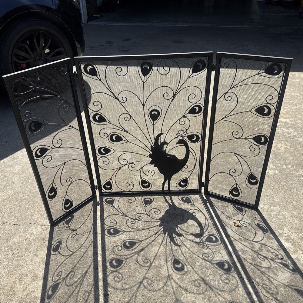 Folding Peacock Fireplace Screen Vintage Decorative Element