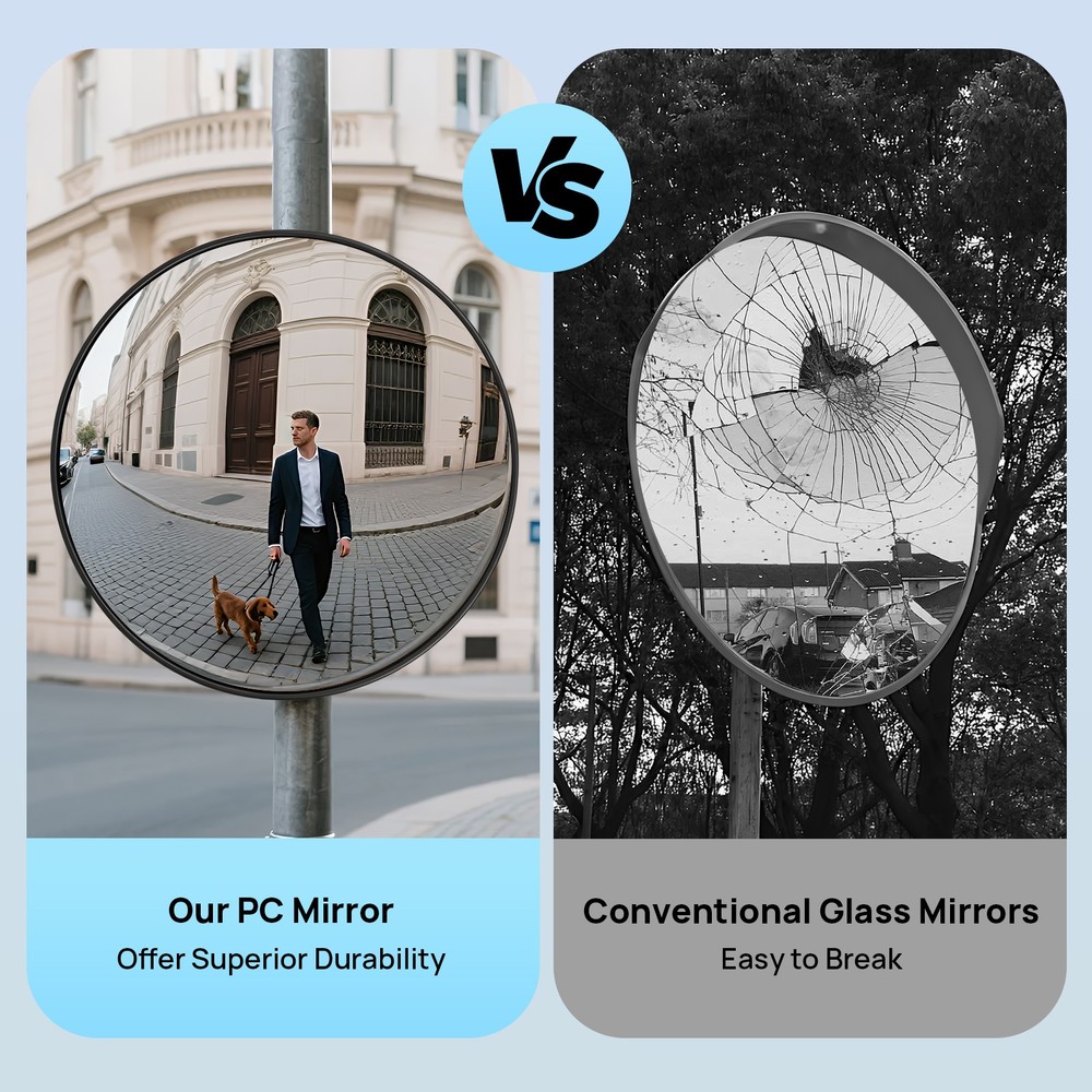 30cm Wide-angle Convex Mirror, Driveway Mirror with Adjustable Fixing Bracket