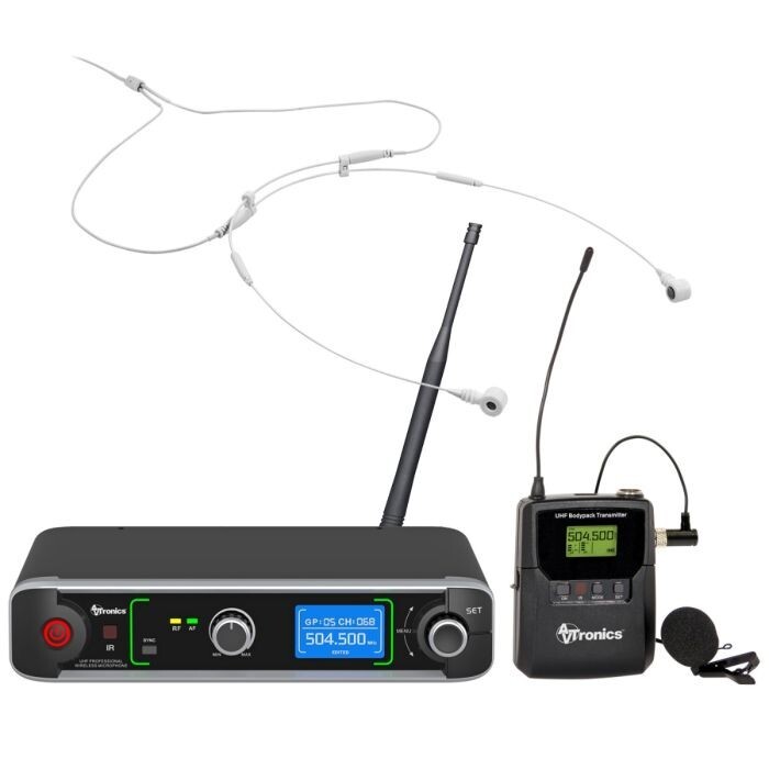 AVTronics 200 Channel Mic with Both Lapel and Collar Worn Mic - White