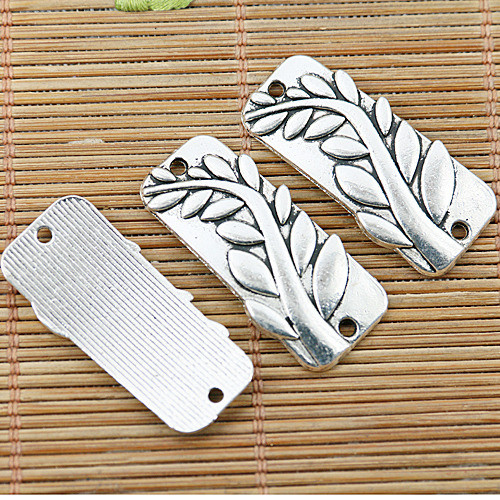 4pcs tibetan silver curved leaves branch pattern connector EF1401