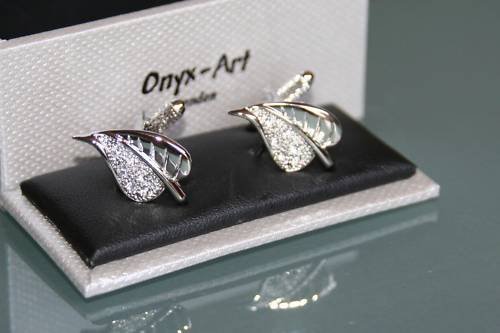 Novelty Cufflinks - LEAF with Crystals Design *New* Gift Boxed