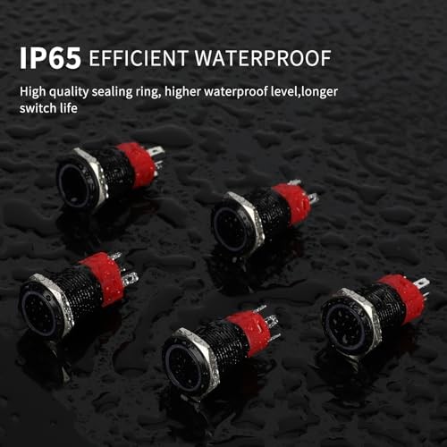 16mm Momentary Push Button Switch 12V DC On Off Self-Reset with Black Shell-Red