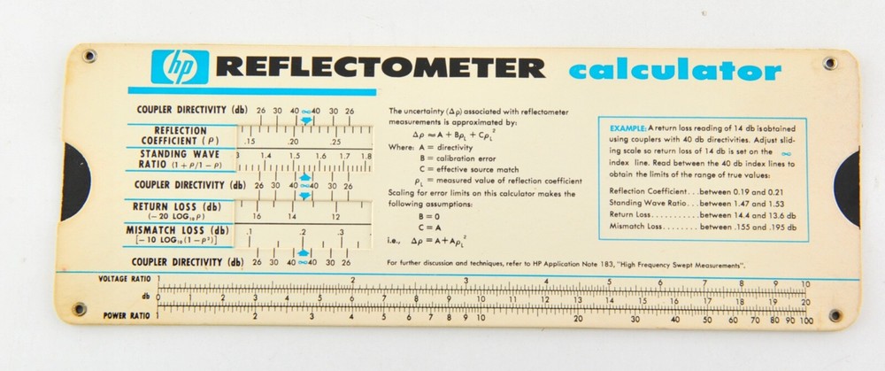 HP 5952-0948 Reflectometer & Mismatch Error Limits Slide Rule Calculator